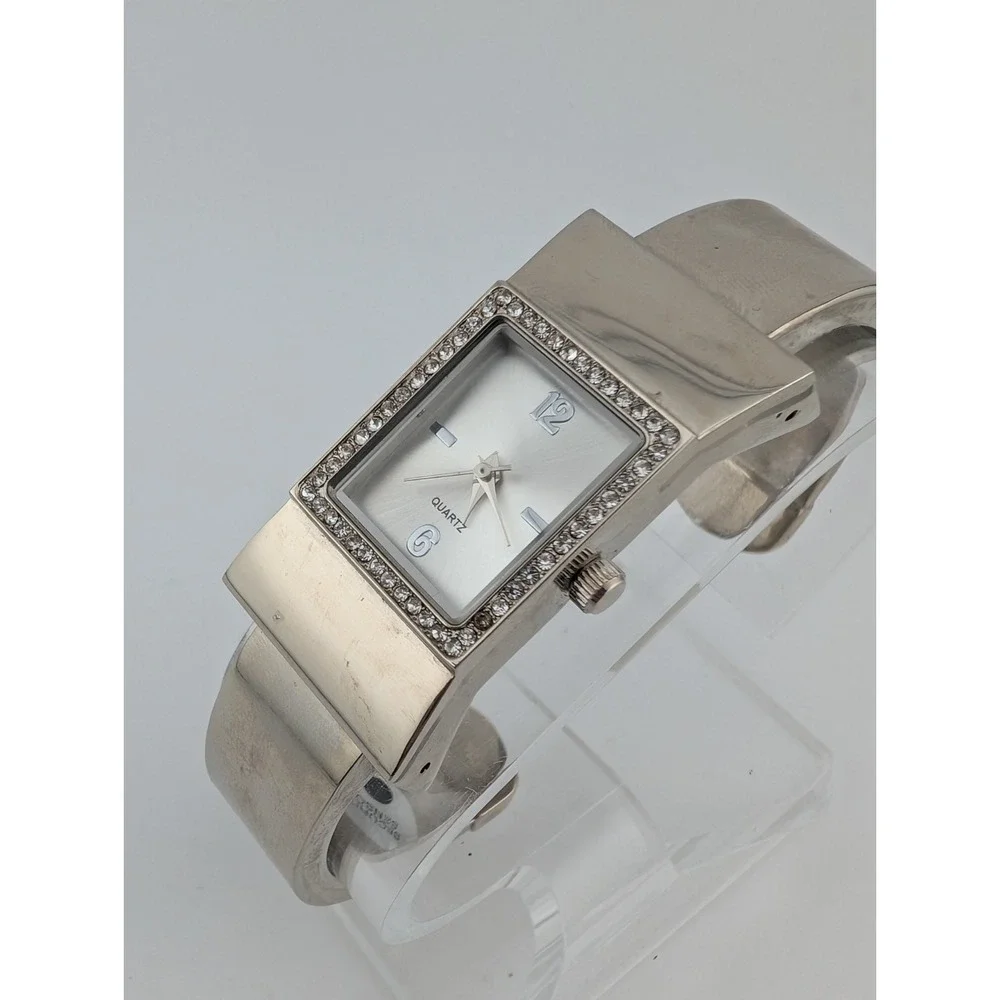 Vintage JC Penny Watch Women 22mm Silver Case‎ Crystal Bezel Bangle- New Battery